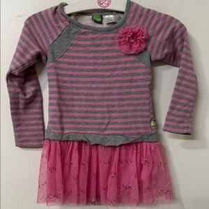 Dollie & Me Pink and Gray Striped Dress with Tulle Skirt y2k